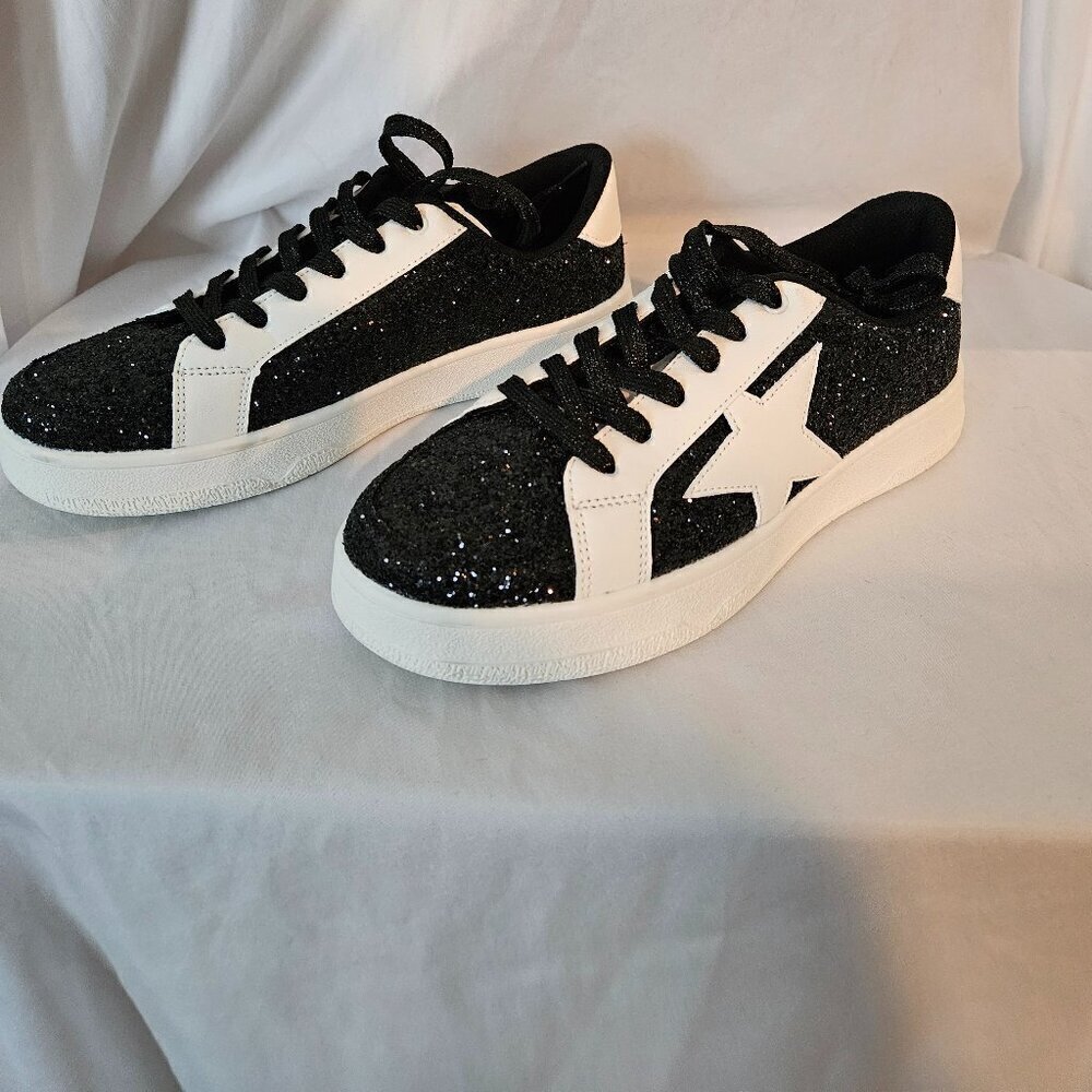 Niluber‎ black sparkle & white sneakers 9